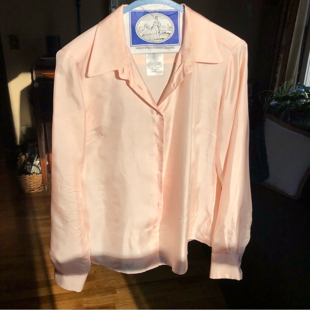 MAX&Co designer silk blush pink button up collared blouse 4 womens